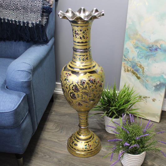Natural Geo Decorative Brass 30 Yellow/Gold Floral Floor Vase